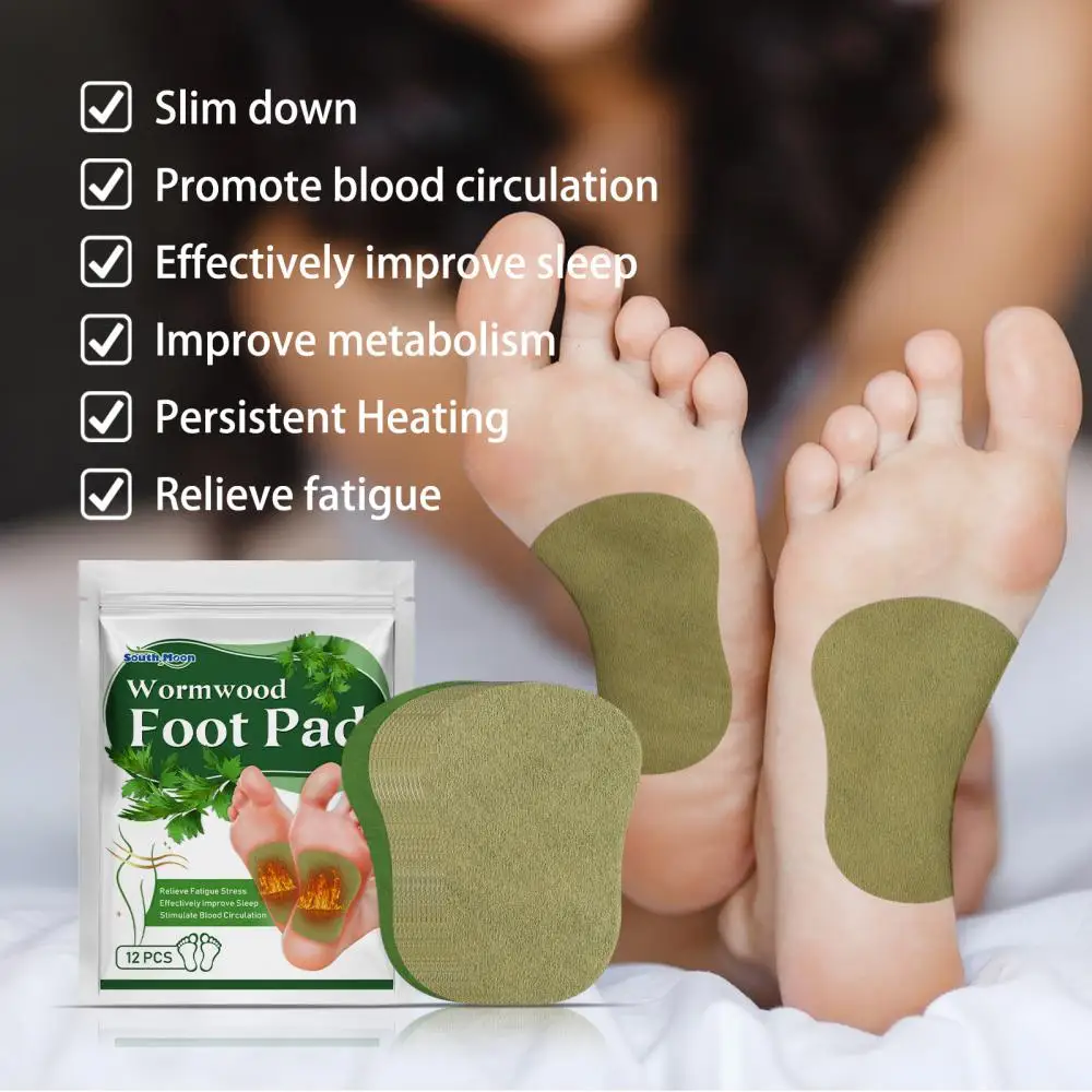 12pcs Wormwood Foot Patch Heel Fatigue Pain Relieve Stress Detoxification Help Sleeping Body Detox Sticker Detoxifying Patch