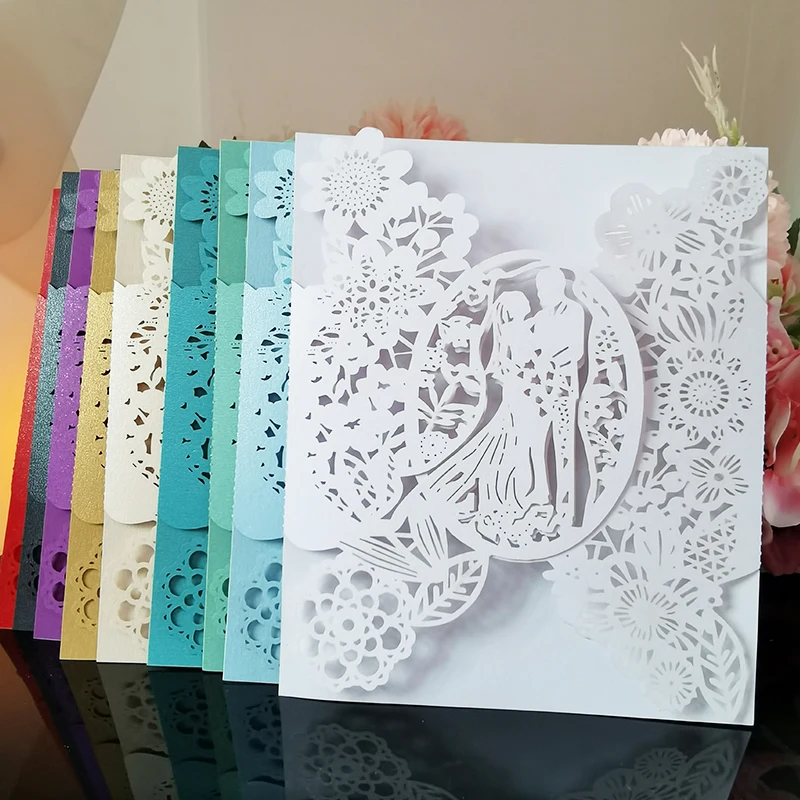 Description Picture 2 of item25pcs Bride & Groom Wedding Invitations Card Flowers Invitation Pocket Envelopes Cards Mariage Anniversary Party Supplies Favors