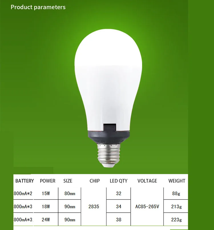 

LED Emergency Bulb with Removable Outdoor Camping Rechargeable Bulb Power Supply AC 85-265V Lighting 8-48 Hours