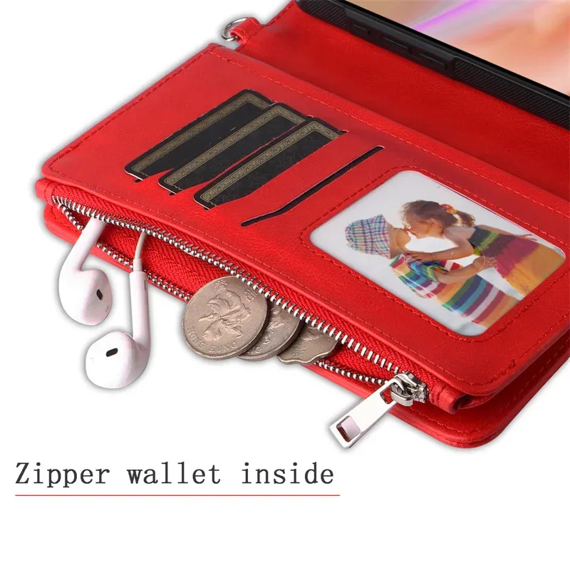 Luxury Flip Leather Phone Case with Magnetic Zipper Wallet and Multi-Card Holder
