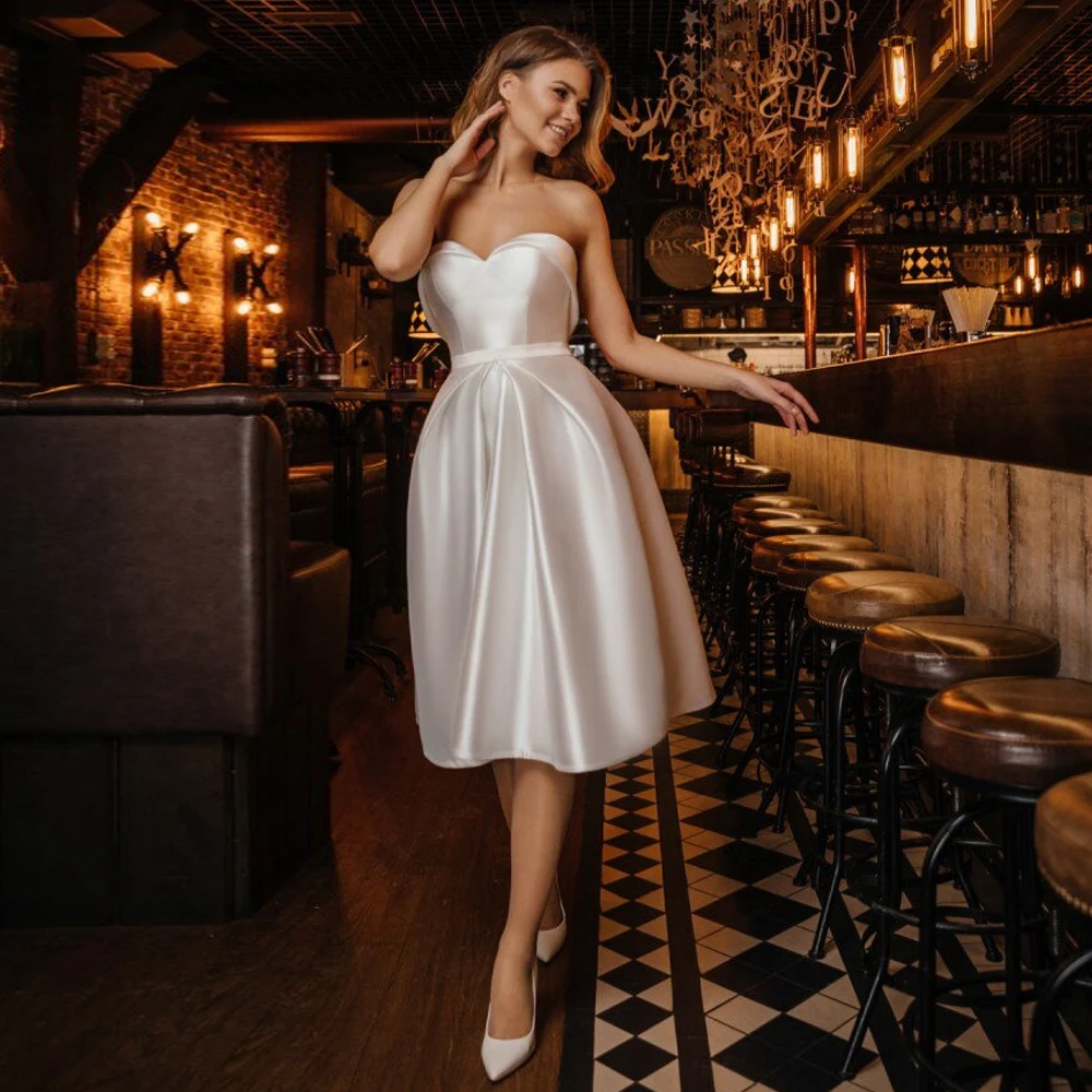 Sexy Civil Wedding Dress Short Bride Dresses Sweetheart Sleeveless Knee  Length | eBay