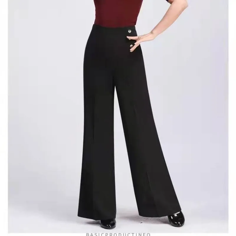 Spring and Autumn Women's Button Solid Dance Modern High Waist Latin National Standard Practice Fashion Casual Elegant Pants