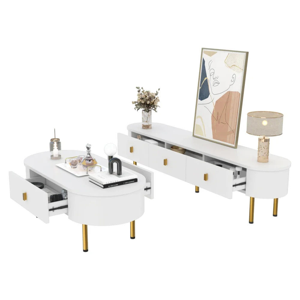 L174×B35×H41cm Wohnzimmermöbel TV-Schrank mit Schubladen, goldenen Griffen und Beinen, gebogenen Ecken, geeignet für die Inneneinrichtung – Detail 37