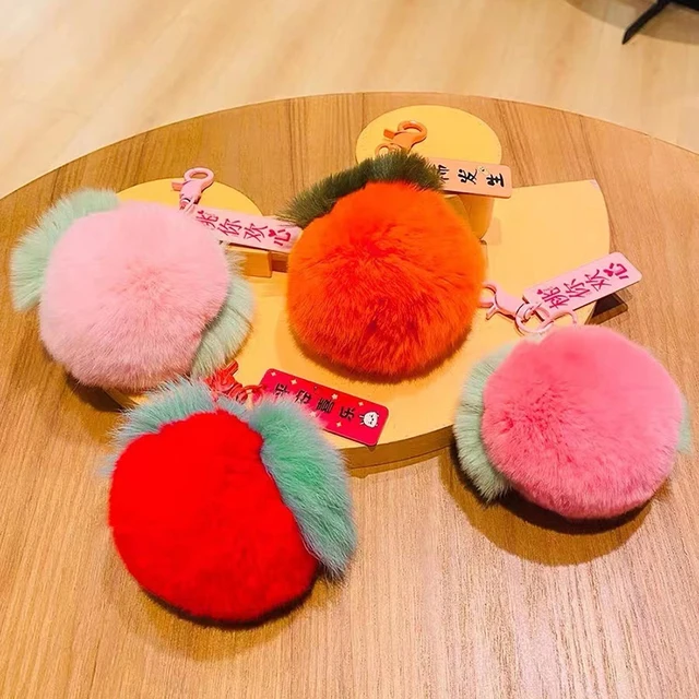Faux Rabbit Fur Mini Cute Small Persimmon Keychains Women Plush Rex Rabbit Fur Car Key Chain Bag Decoration Pendant Gift 3