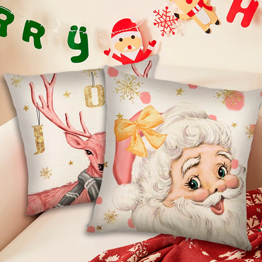 4PCS/Set Christmas Santa Claus Reindeer Cushion Covers 18 x 18inch Xmas  Winter Holiday Gray Stripes Pillow Covers For Chair Bed - AliExpress