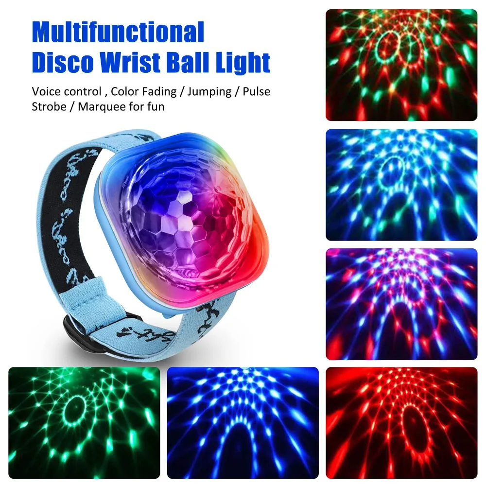 2pcs Atmosphere Disco Light With Wristband USB Rechargeable LED  Sound Activated Projector Strobe DJ Party Stage KTV Bracelet