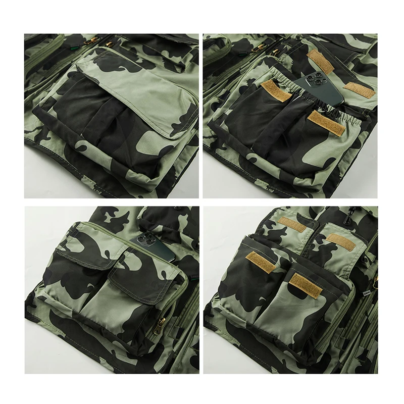 Men Camouflage Multi Pocket Sleeveless Cargo Vest Mens Tactical Military Cardigan Waistcoat Vest Man Casual Bomber Vest Jacket