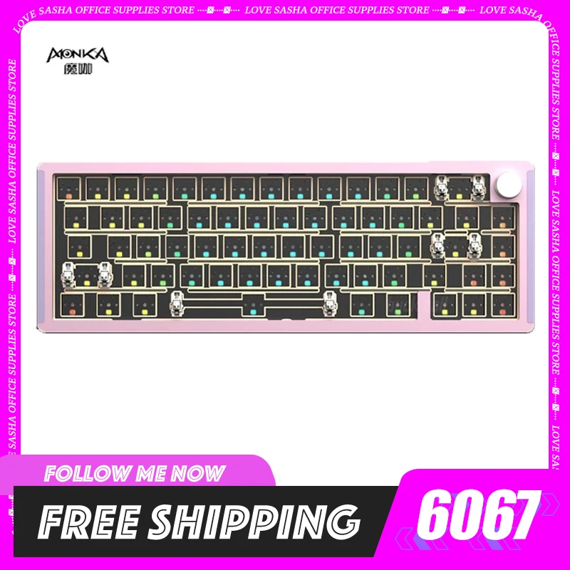 

Monka 6067 Keyboard 66keys Customization Mechanical Wired Rgb Backlight Hot-Swap Gamer Keyset E-Sports Pc Gaming Desktop Gifts