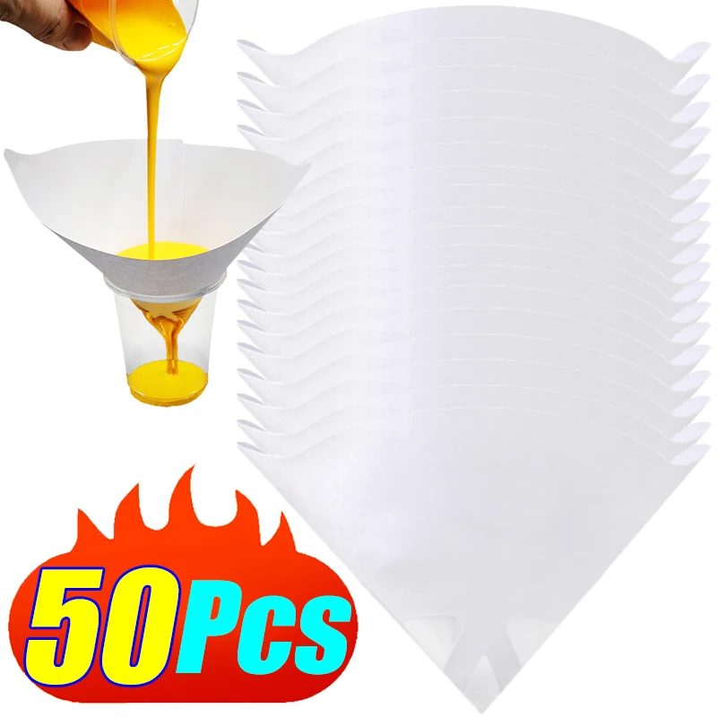 10/50Pcs Disposable Car Paint Filter Paper Mesh Paper Paint Strainer Conical Nylon Micron Funnels Filter Auto Accessories
