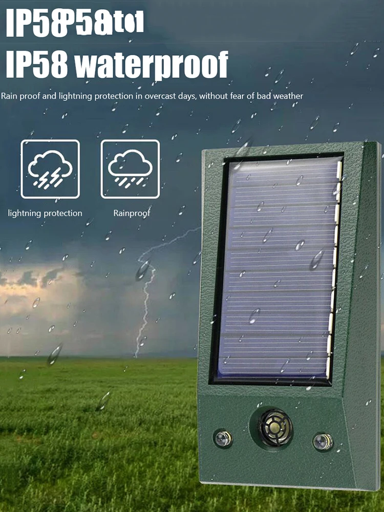 Solar-Powered Ultrasonic Animal Repeller with Waterproof Design and LED Alarm