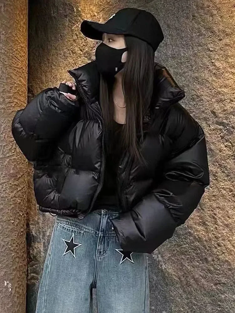 

Thick Women Parkas Winter Warm Loose Puffy Coats Cotton Padded Stand Collar Korean Jackets Black Fashion Female Clothes