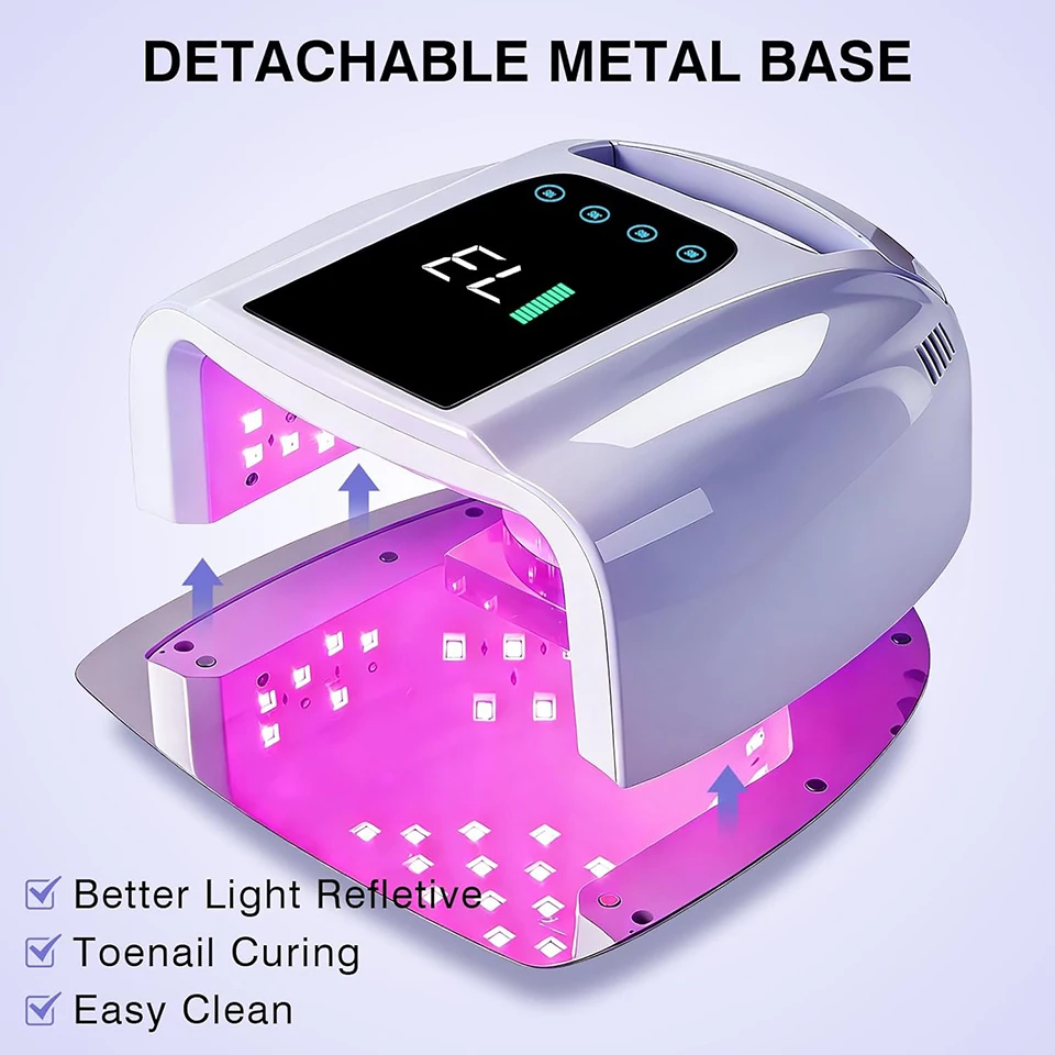 충전식 네일 램프 무선 96W 하이브리드 UV LED 네일 램프 (미러 반사 베이스 & HD 디스플레이 포함)