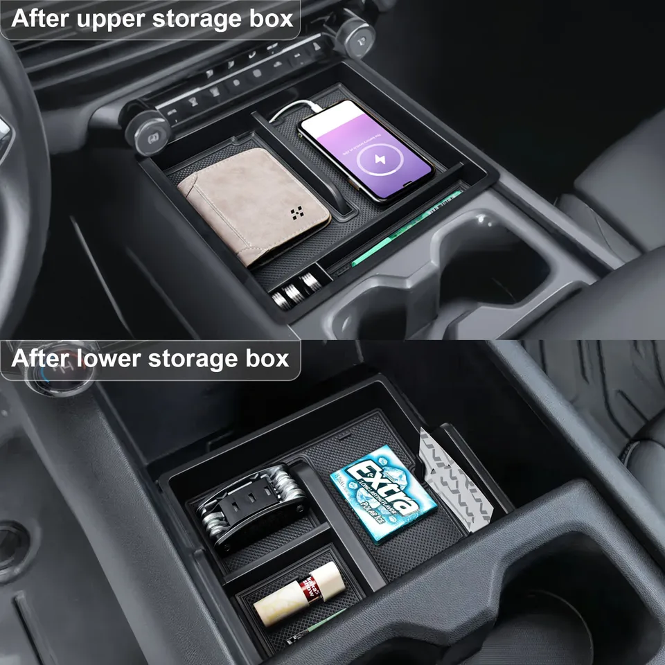 Neepiar Center Console Organizer Tray Compatible With 2021 2022 2023 2024 2025 GMC YuKon Denali, Chevy Suburban/Tahoe Armrest Storage Box Interior Accessories (Fit For Power-Sliding Console ONLY
