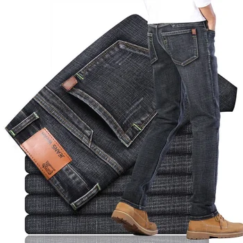 2025 Men New 28-40 Men's Classics Pants Straight Business Blue Black Jeans Elastic Slim Fit Casual Work Pants 1