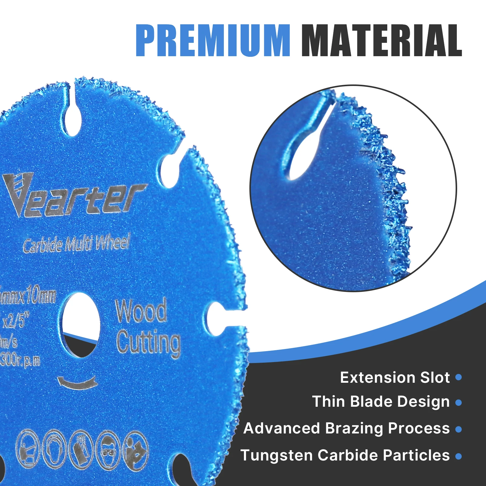 Vearter 76mm×10mm 진공 브레이징 초경 원형 톱날 목재 절단 디스크 앵글 그라인더 목공용 멀티 도구 휠