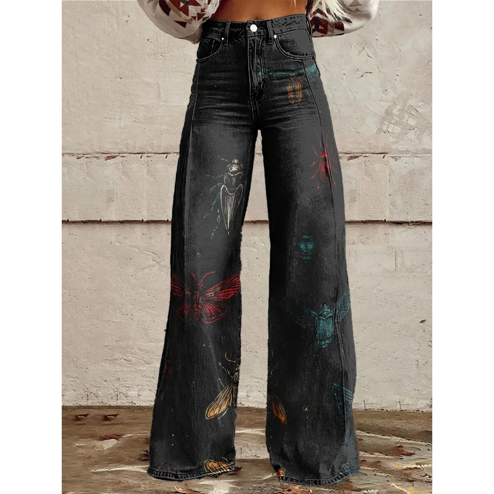 Sexy Hose mit hoher Taille und weitem Bein für Damen, niedliches Cartoon-Katzenmuster, Palazzo-Hose, lässige Mode, lustige Hose für den täglichen Gebrauch – Detail 9