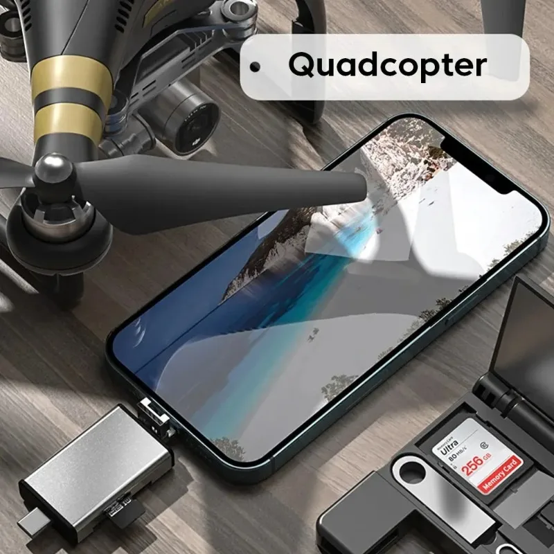 For Apple Cell Phone OTG Converter External U Disk SD Camera TF Multifunctional Card Reader 7-in-1 Adapter Storage Box