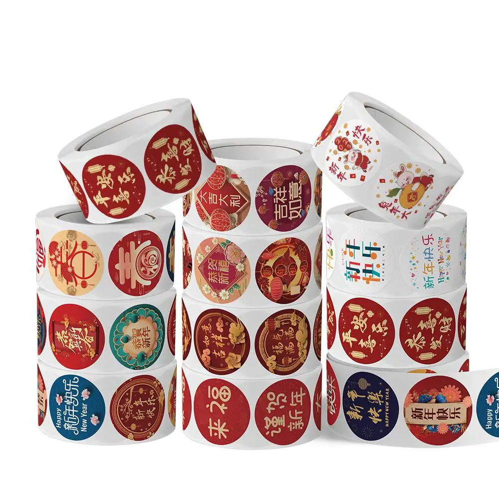 

500pcs Chinese New Year Stickers Adhesive Gift Label Spring Festival Party Favor for Greeting Card Envelope Seal Holiday Decor
