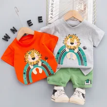 

Kids Children's Clothing Children's Suit 2022 Summer Boy Cartoon Lion 2-piece Set Baby Fashion Short Sleeve + Shorts Suit