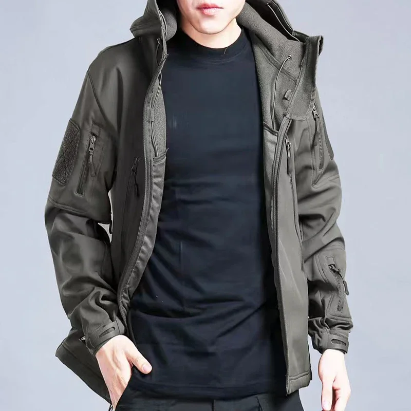 Autumn Winter Tactical Elastic Fleece Jackets Men Waterproof Suit Fishing Hiking Camping Cargo Pants Tracksuits Set Coat Thermal