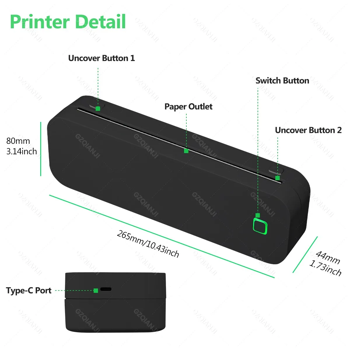 A4 Portable Thermal Printer Wireless for Travel and Home Work Use Inkless Mobile Bluetooth Printing Compatible with Android iOS