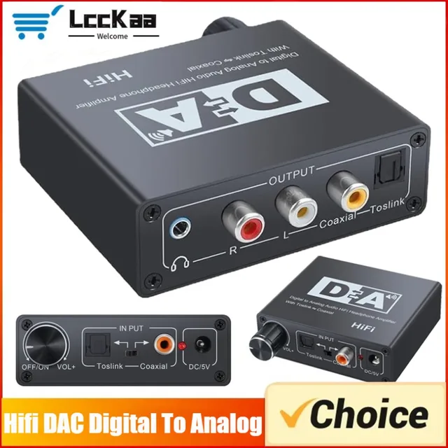 HIFI Digital To Analog Audio Converter Decoder RCA 3.5mm Headphone Amplifier Audio Toslink Optical Coaxial Output Dac 24bit