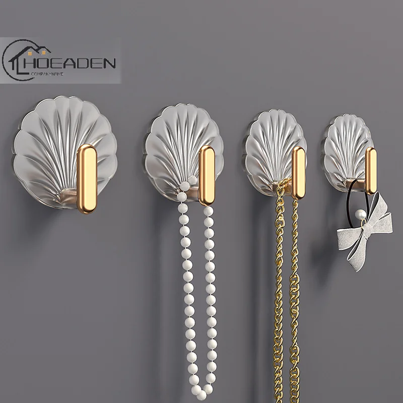 

Transparent Towel Hooks Shell Style Wall Hook For Kitchen Bathroom Self-Adhesive Key Holder Household Storage