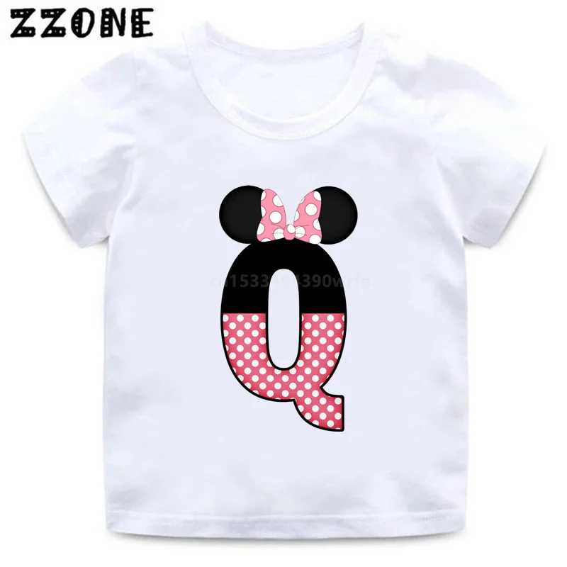 Disney Minnie Mouse Kids T-Shirts Name A to Z Alphabet Pink 26 Letter Print Baby Boys T shirt Cute Girls Clothes Children Tops t shirt dress T-Shirts