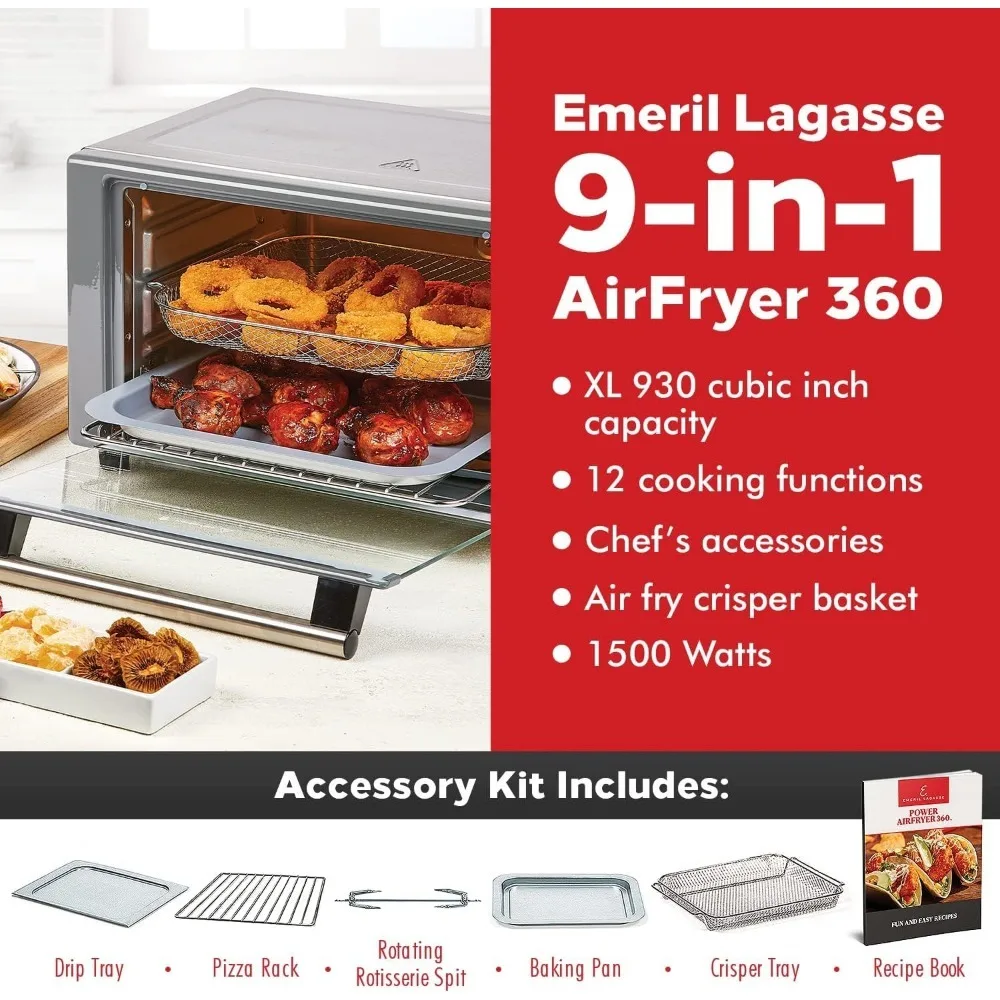 Everyday 360 Stainless Steel Air Fryer, 360° Quick Cook Technology, XL capacity, 9-in-1, 12 Pre-Set Cooking Functions including 2