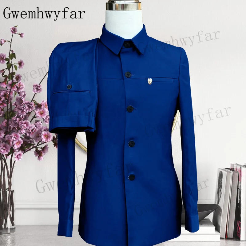 Men Gwenhwyfar Champange Spring Summer Fashion Casual Standing Collar Suit Jacket Pants Wedding Party