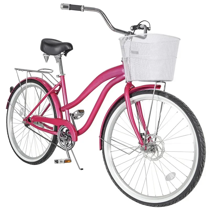 Lady 28 Beach Cruiser Bike Pink Old Vintage Bike 700C Bicicletta Ibrida Con Freni A Disco