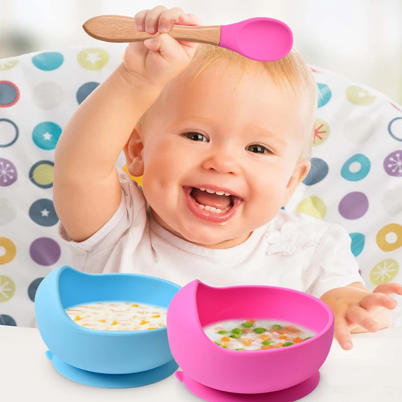 4/6/8PCS Baby Soft Silicone Bib Dinner Plate Suction Cup Bowl Plate Cup Spoon Fork Set Non-Slip Food Grade Silicone Kids Dishes