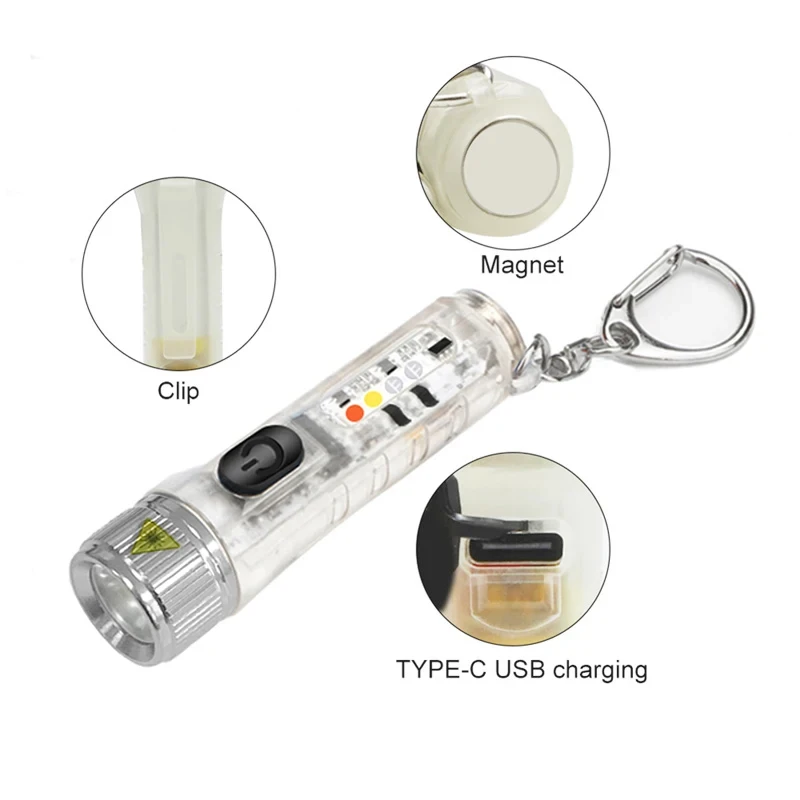 Compact Rechargeable LED Keychain Flashlight - High Power Magnetic USB Torch for Camping, Long Range Illumination