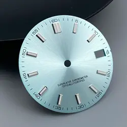 Green Luminous 28.5MM Watch Dial with Hands - NH35/NH36 Movement - Compatible Watch Accessory - NO logo (Ice Blue)