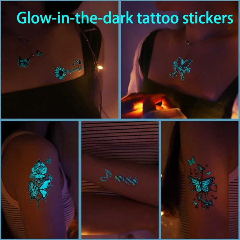 

6pcs/set Luminous Tattoo Waterproof Temporary Sticker Glowing Body Art Tattoos Women Men Arm False Party Music Festival Tattoos