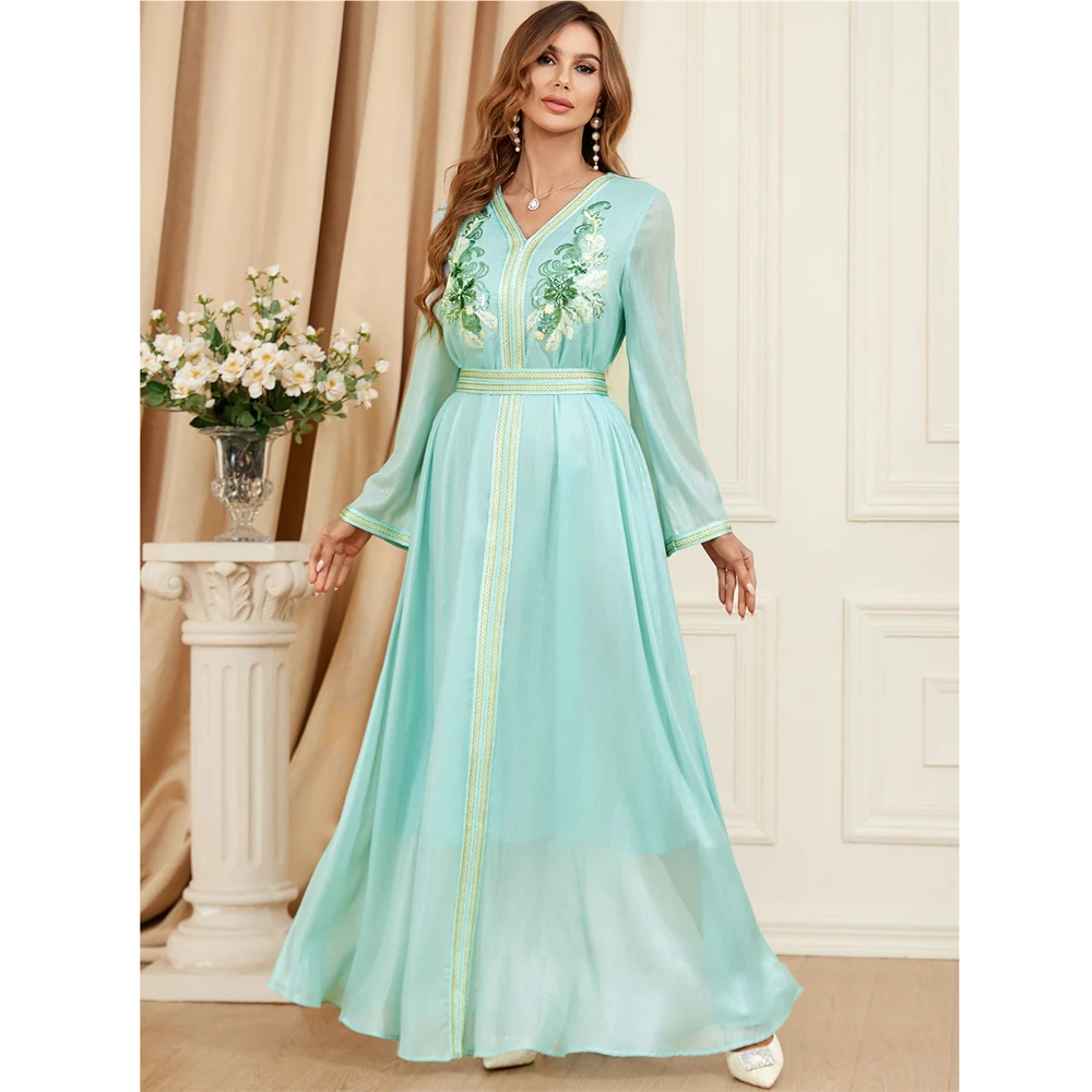 

Eid Party Sequins Embroidery Abaya Muslim Women Long Maxi Dress Turkey Arabic Morocco Kaftan Ramadan Islam Dubai Vestidos Robes