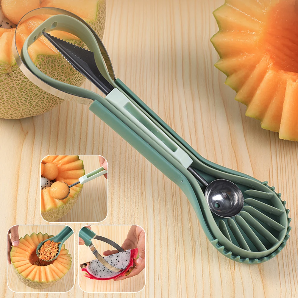 3 In 1 Stainless Steel Fruit Melons Baller Scooper Set Multifunction 3 In 1 Melons Baller For Camping Picnics