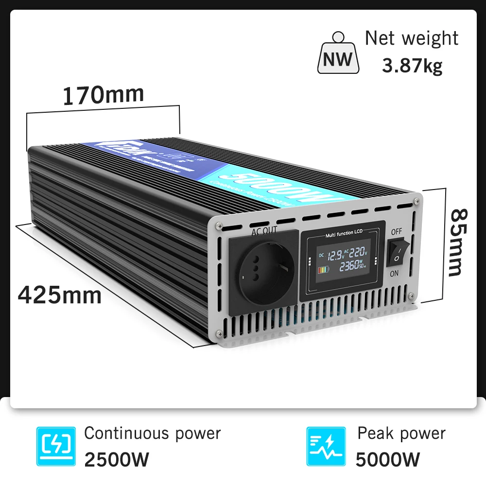 FDIK 인버터 12V 24V 220V 순수 사인파 인버터 5000W 60HZ 컬러 스크린 디스플레이 RV 및 캠핑에 대 한 태양 광 전력 변환기