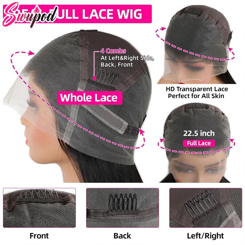 Full Lace Wig Brazilian Bone Straight 13x4 HD Transparent Lace Frontal Human Hair Wigs For Black Women Pre Plucked Wig