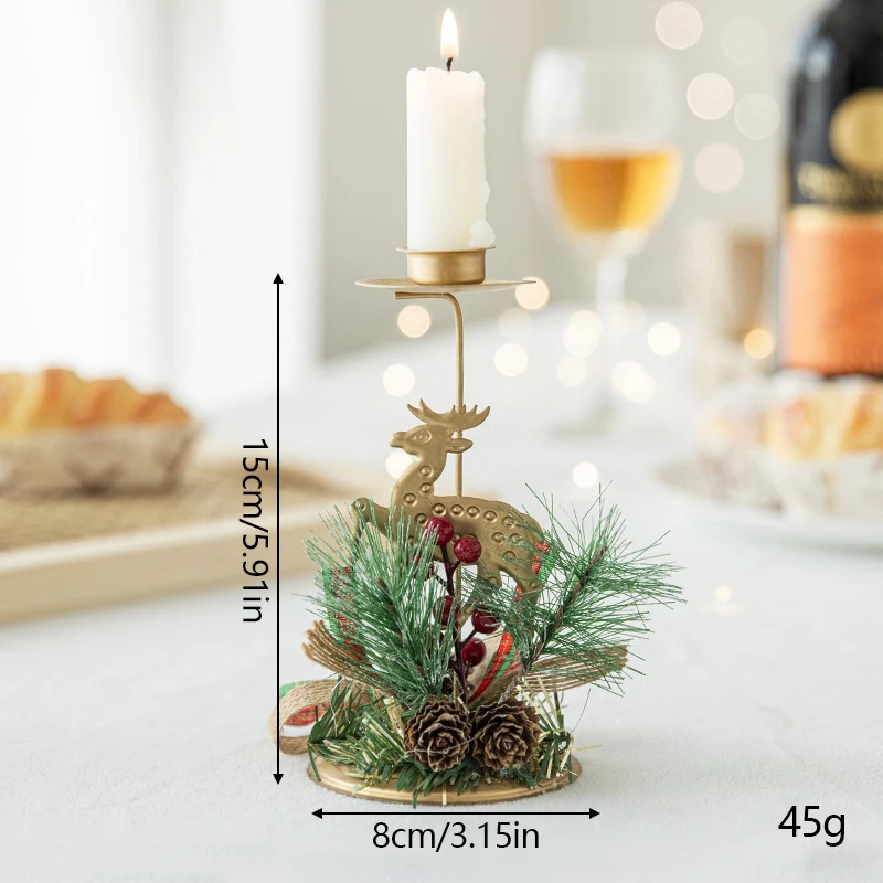 Description Picture 5 of itemGolden Wrought Iron Candlestick Star Elk Christmas Tree Art Candle Holder Merry Christmas Candle Tray New Year Table Decor 2024