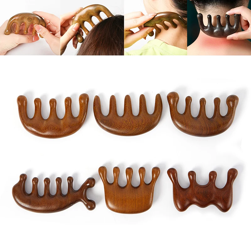 Wooden Therapy Massage Comb Head Face Scalp Gua Sha Massager Natural