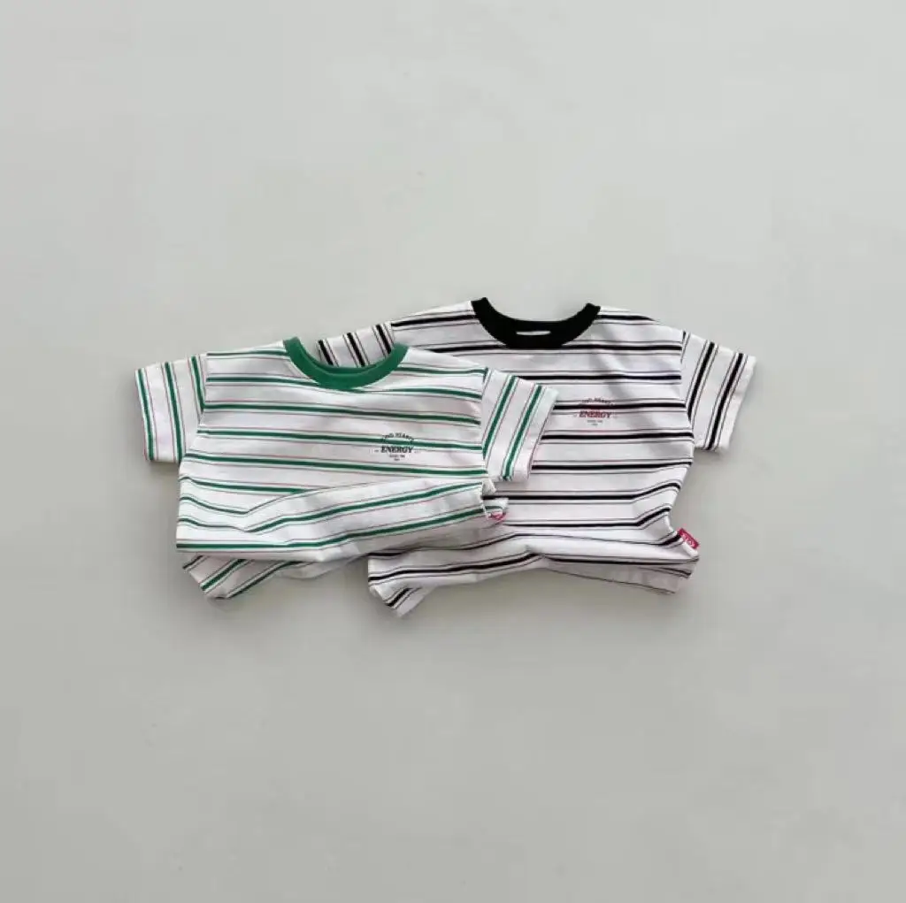 2025 Summer New Baby Short Sleeve T Shirts Cotton Infant Girl Casual Tee Simple Versatile Tops Toddler Boy Striped T Shirt