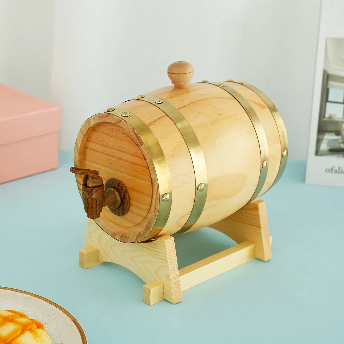 1.5L Wood Barrel Vintage Oak Beer Brewing Tools Tap Dispenser for Rum Pot Whisky Wine Bar Tools Home Decoration Wine Bar