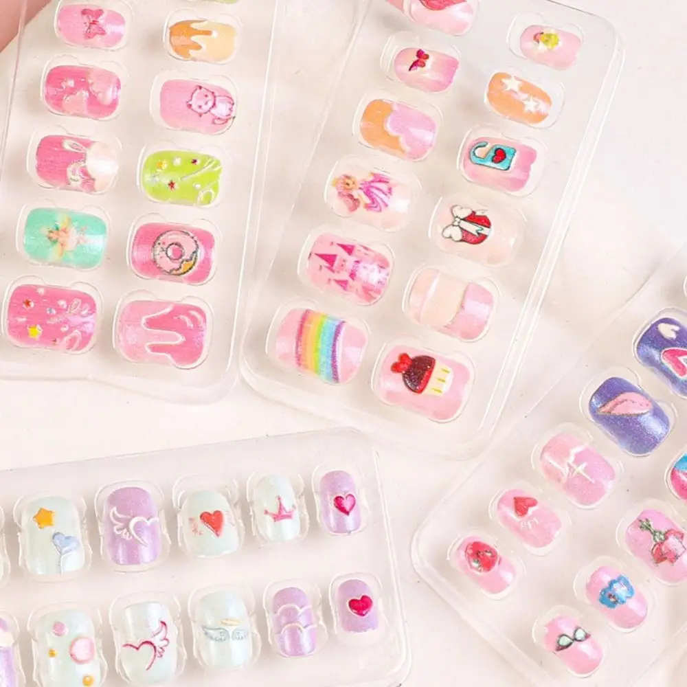 New Short Children Nail Patches Square Cartoon False Nails Cute Full Cover Fake Nails for DIY