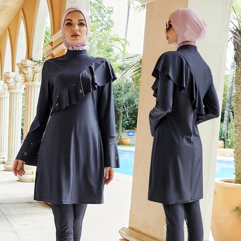 2023 Set Da 3 Pezzi Costume Da Bagno Musulmano Da Donna Hijab Costumi Da Bagno Islamici Modesti Burkini Mujer Muslem Interi Copricostume Da Bagno A Ma