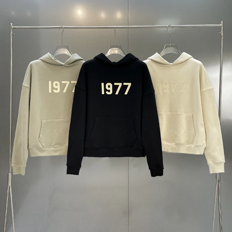 

ESSENTIALS Pullover Hoodies Season 7 New Fashion 1977 Flocked Logo Sweatshirt Hip Hop Loose Unisex Oversize High Street Hoodie