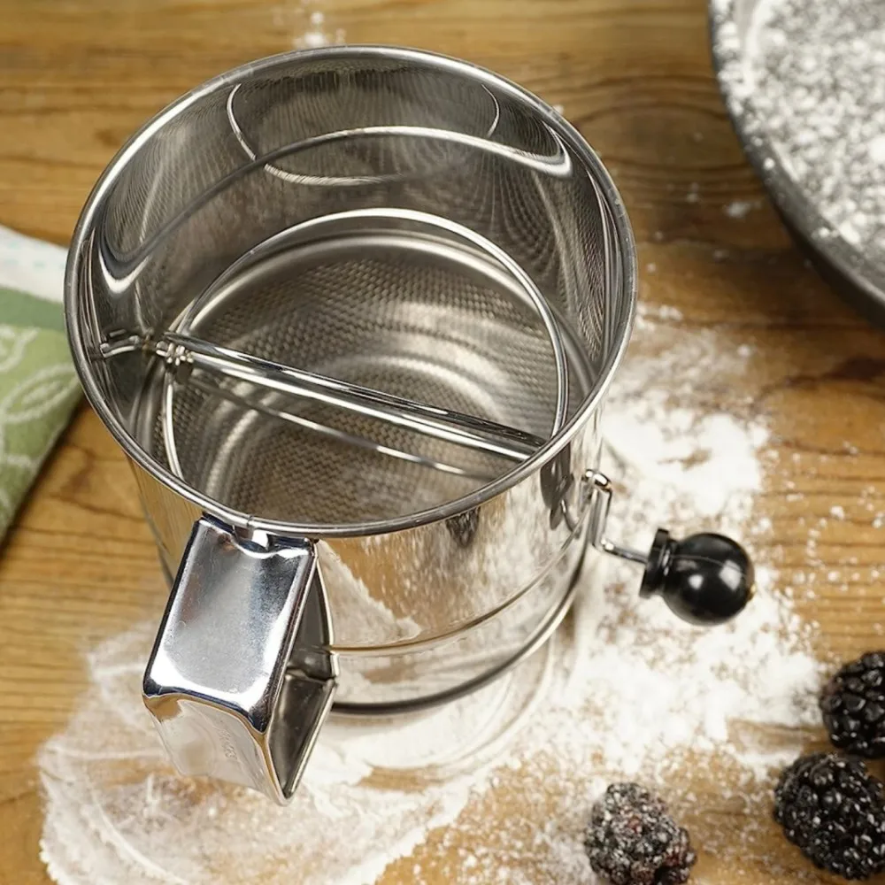 1pcs Flour Sifter For Baking 5 Cup Stainless Steel With 4 Wire Agitator Powdered Sugar