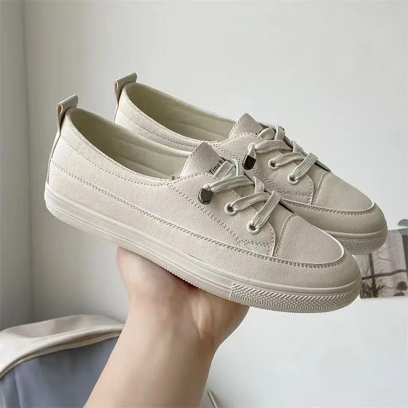 

Comemore Comfortable Women's Casual Flat White Lace-up Shoes Summer Vulcanized Sneakers Ladies Light Soft Shallow Mouth Loafers