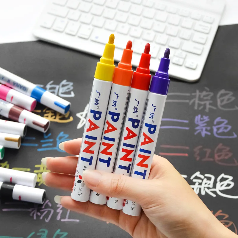 12 색 영구 방수 마커 자동차 터치 업 페인트 펜, 타이어 트레드 락 마크 유리 CD 도구 아티스트 페인트 브러시 사무실 공급