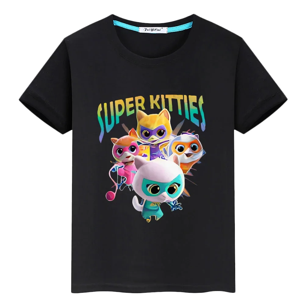 Super Kitties Summer Print T-shirt pride tshirt y2k one piece boys Anime Tees 100% Cotton Short Cartoon Tops kids clothes girls 6